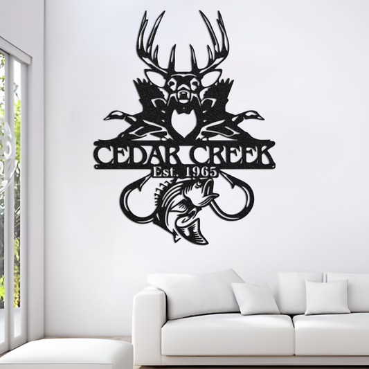 Personalized Deer Duck Fish Metal Sign with Date, Deer Metal Sign Fish Wall Art, Duck Sign Metal Wall Decor, Animal Lover Gift