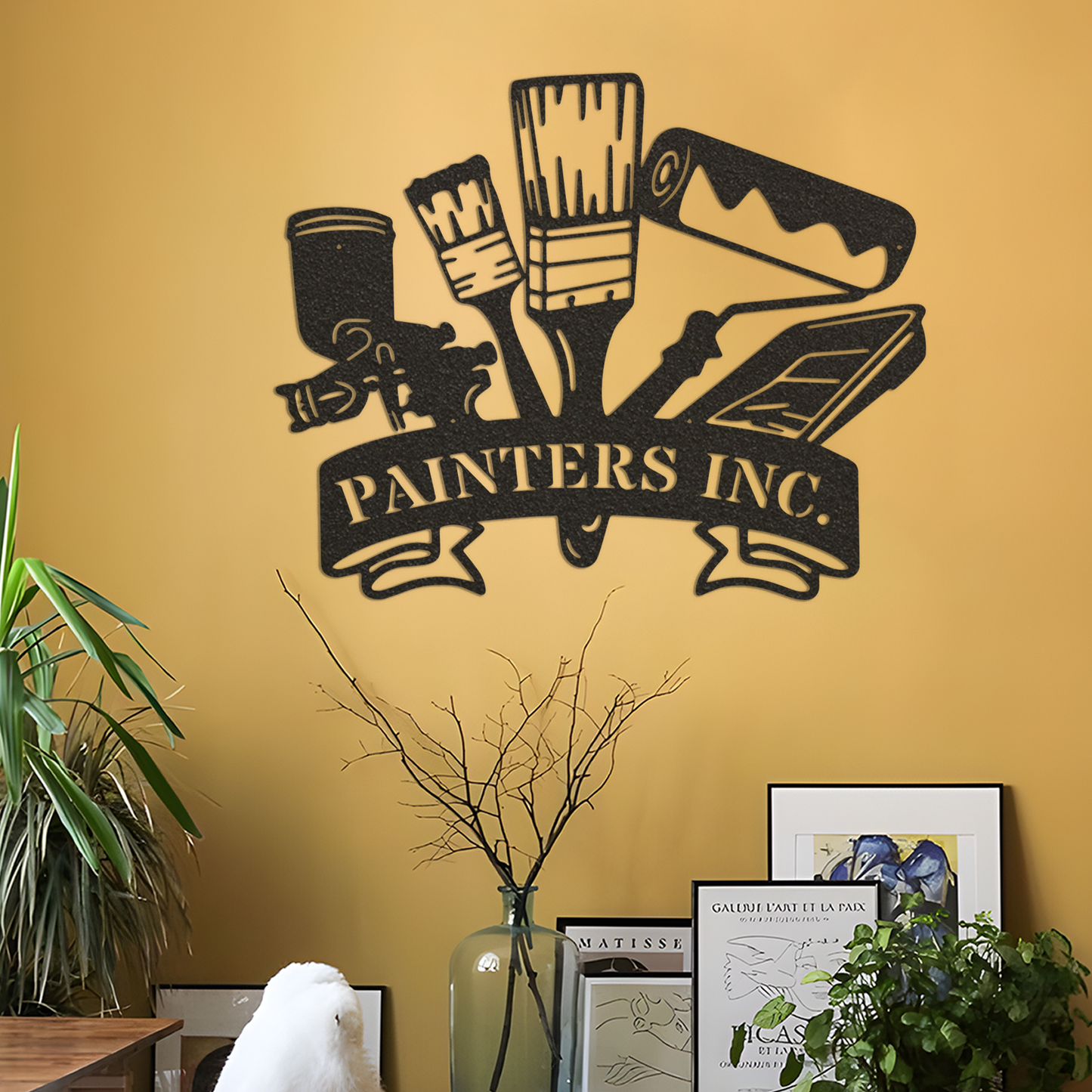 Painter Sign Metal Wall Art, Geometric Metal Name Sign, Laser Cut Metal Sign Shop Decor, Workshop Sign Outdoor Wall Art, Gift For Painter