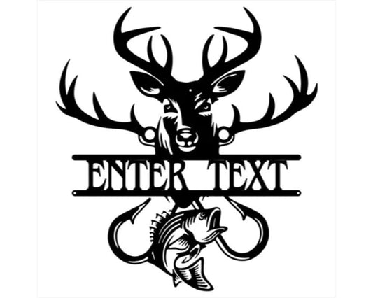 Custom Split Deer And Fish Sign | Fish Wall Art | Deer Metal Sign Wall Art Decor | Metal Name Sign | Hunting Sign Housewarming Gift