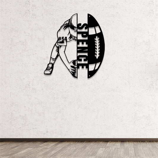 Custom Football Player Metal Sign,Football Player Metal Wall Art Decor With Led Light,Personalized Football Player Name and Number Sign