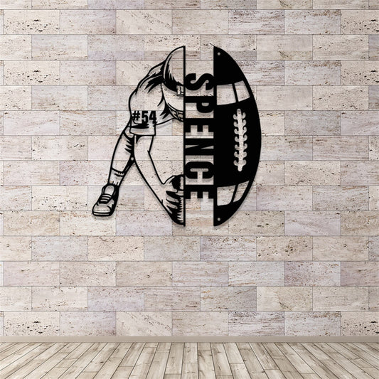 Custom Football Player Metal Sign,Football Player Metal Wall Art Decor With Led Light,Personalized Football Player Name and Number Sign