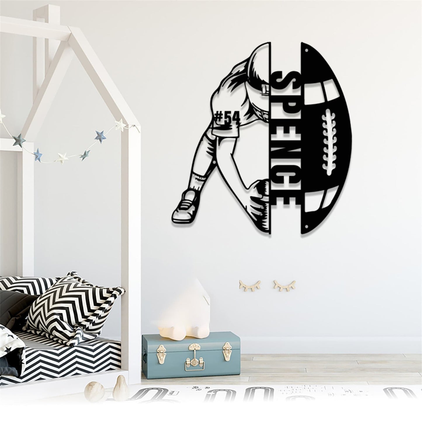 Custom Football Player Metal Sign,Football Player Metal Wall Art Decor With Led Light,Personalized Football Player Name and Number Sign