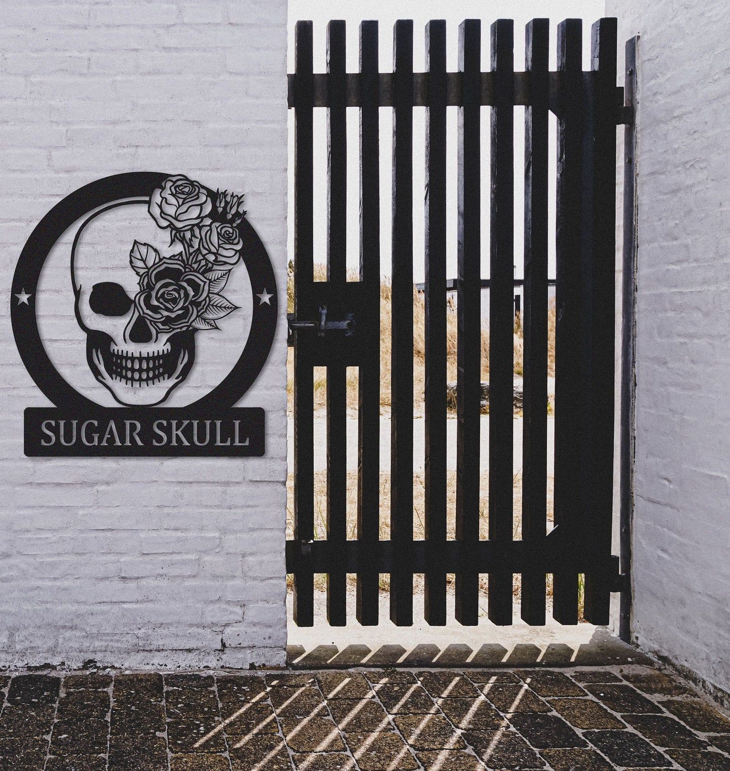 Custom Sugar Skull Wall Art,Skull Floral Metal Sign,Room Decoration,Personalized Skull Wall Decor,Skull Lover Gift,Metal Skull Monogram