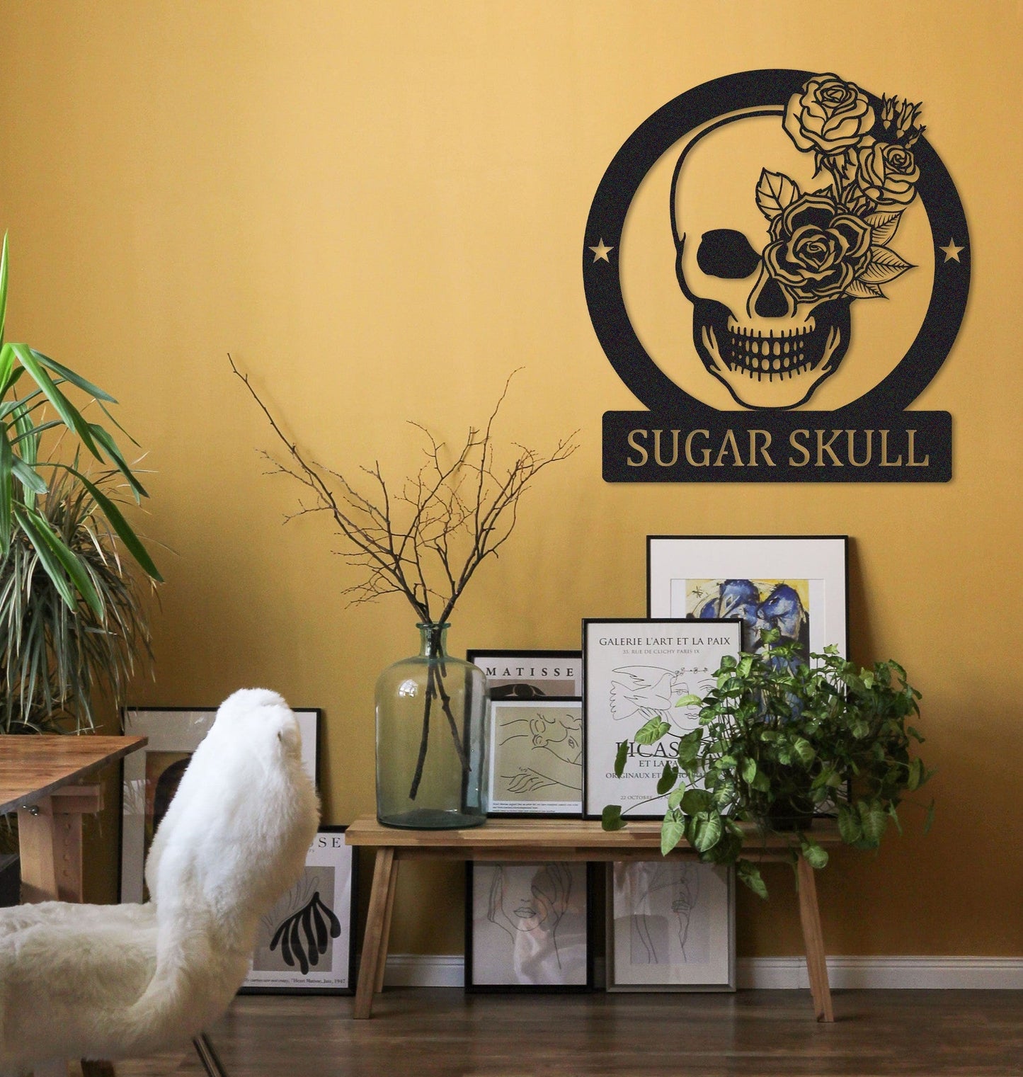 Custom Sugar Skull Wall Art,Skull Floral Metal Sign,Room Decoration,Personalized Skull Wall Decor,Skull Lover Gift,Metal Skull Monogram
