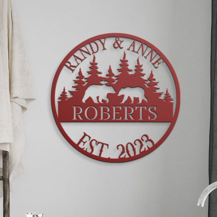 Metal Wedding Sign, Last Name Established Sign, Family Name Sign, Wedding Monogram, Bear Family Sign, Couple Gift, Last Name Sign,
