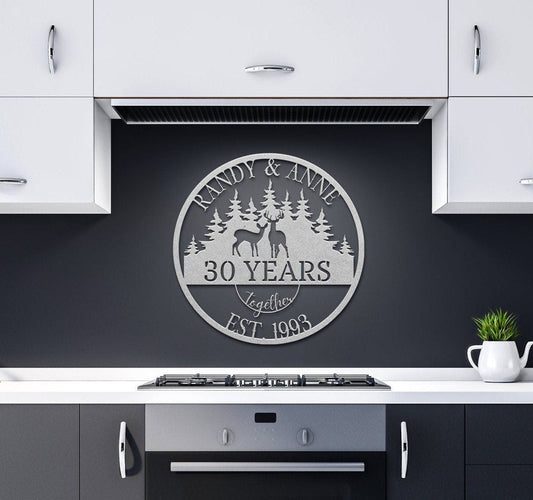 30th Anniversary Gift For Parents, Gifts For Couples, Wedding Anniversary Metal Sign, Deers Monogram, Hunting Lovers Gift, Personalized Art