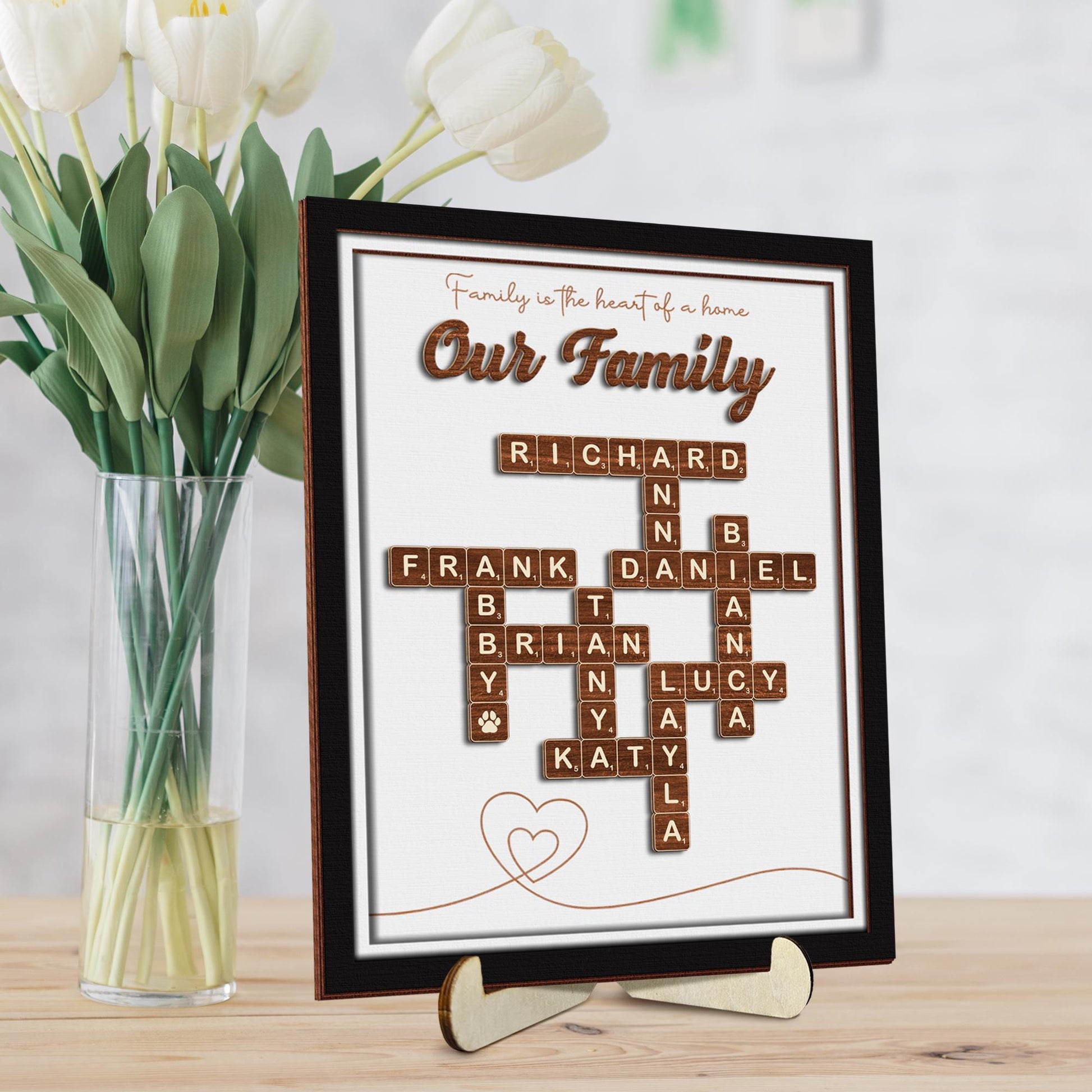 Mothers Day Presents Scrabble Frame Family Sign,Personalized Wooden Scrabble Puzzle Sign,Name Puzzle,Mom Puzzle Sign Gift,Mother's Day Gift.