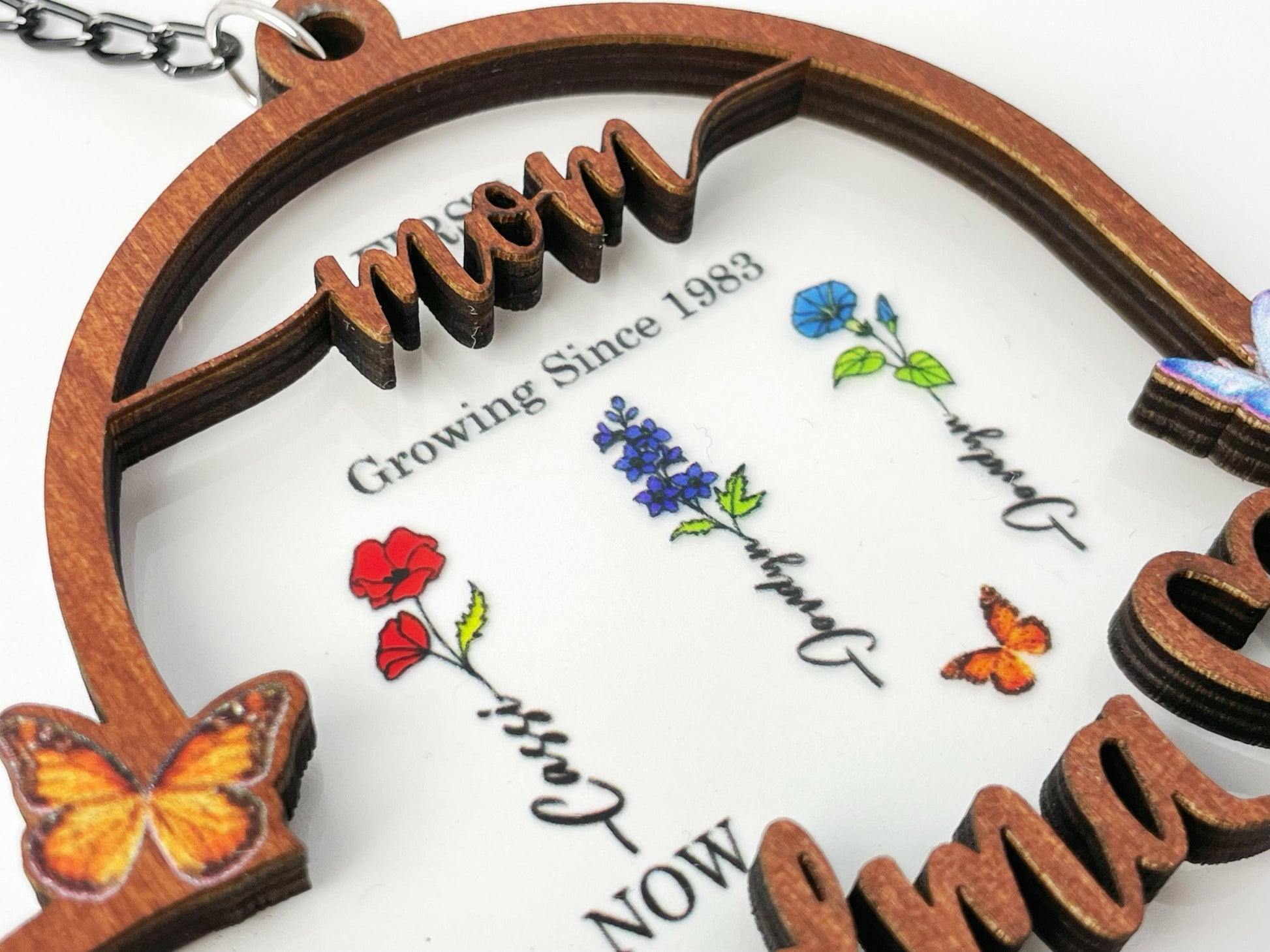 Personalized Birth Month Flowers Day,First Mom Now Grandma Suncatcher Window Hanging,Mother's Day Gift Mom,Grandma With Kid,Grandma's Garden
