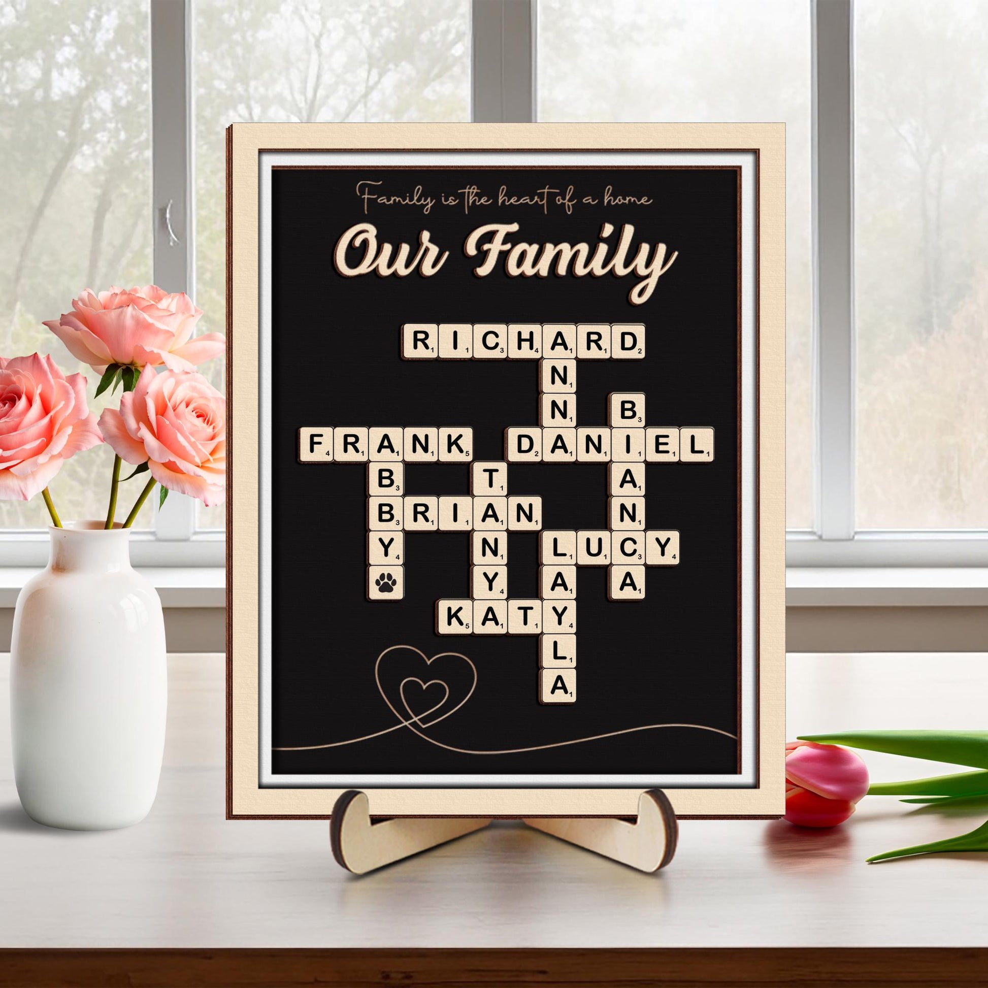Mothers Day Presents Scrabble Frame Family Sign,Personalized Wooden Scrabble Puzzle Sign,Name Puzzle,Mom Puzzle Sign Gift,Mother's Day Gift.