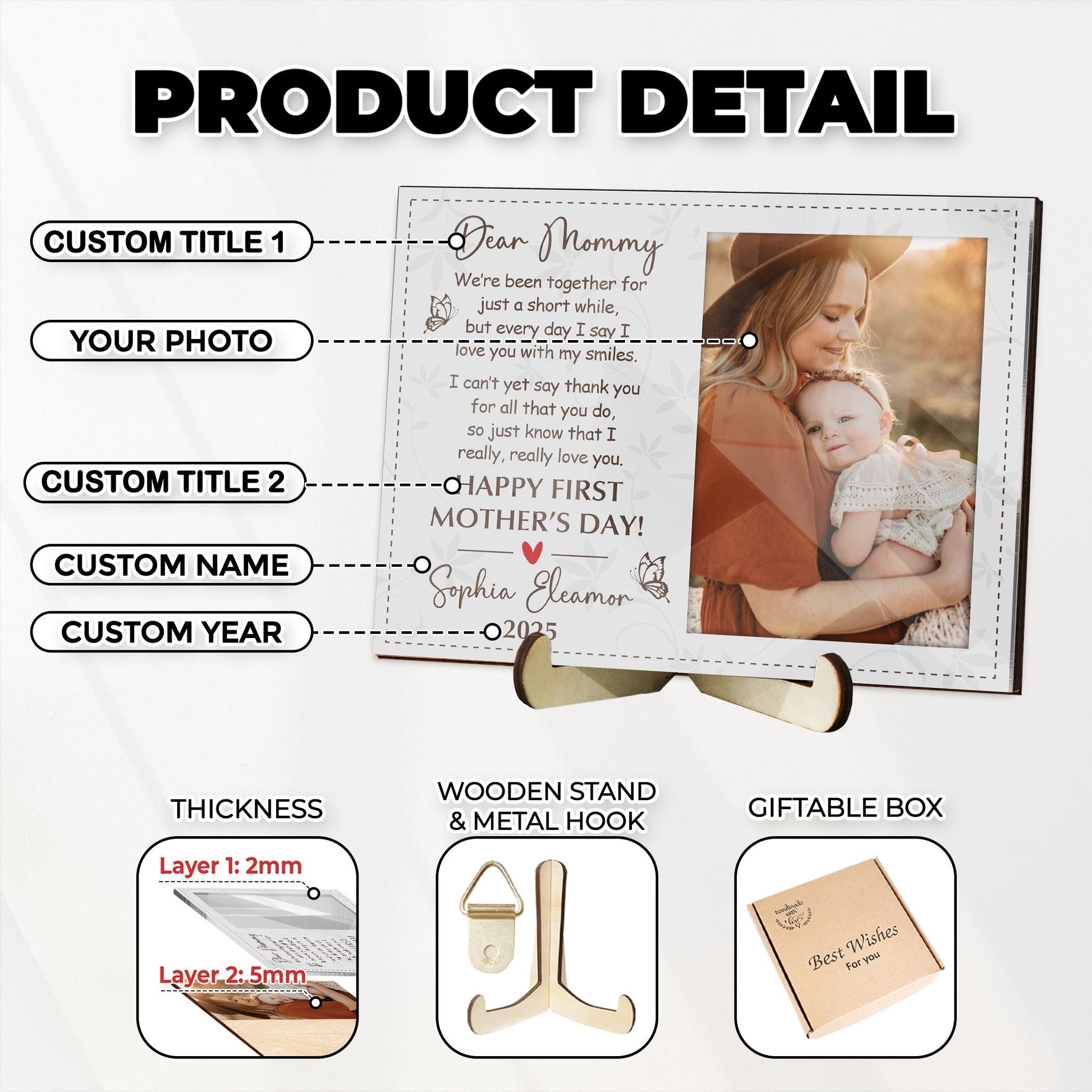 Personalized First Mother's Day Picture Frame,1st Mother's Day Gift from Baby,Dear Mommy Poem,Mother's Day 2025 Gift New Mom,Gift for Wife