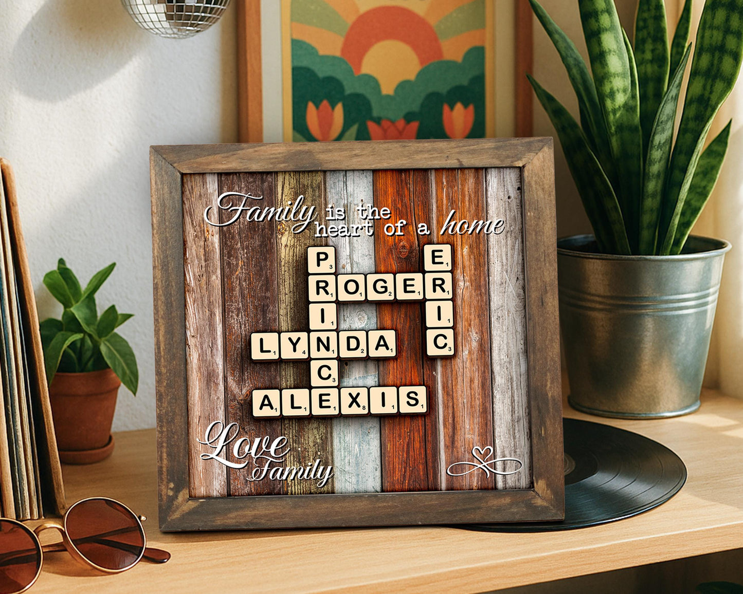 Family Gift,Custom Scrabble Family Name Frame,Crossword Scrabble Puzzle Sign,Grandparents Gift,Letter Tile Art,Grandma Gift,Rustic Decor