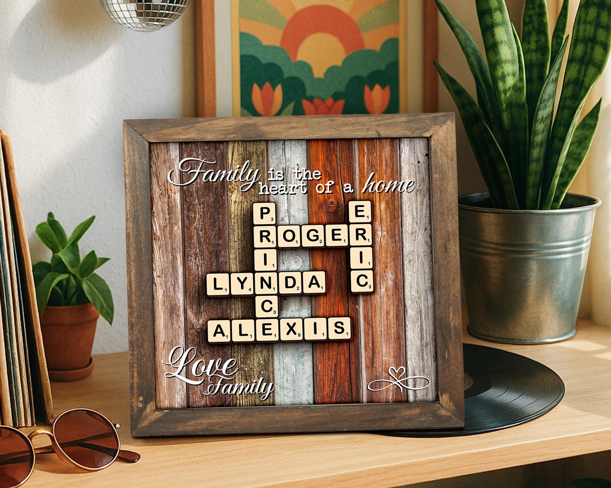 Family Gift,Custom Scrabble Family Name Frame,Crossword Scrabble Puzzle Sign,Grandparents Gift,Letter Tile Art,Grandma Gift,Rustic Decor