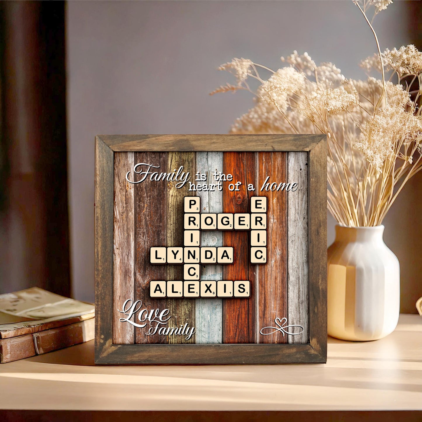 Family Gift,Custom Scrabble Family Name Frame,Crossword Scrabble Puzzle Sign,Grandparents Gift,Letter Tile Art,Grandma Gift,Rustic Decor