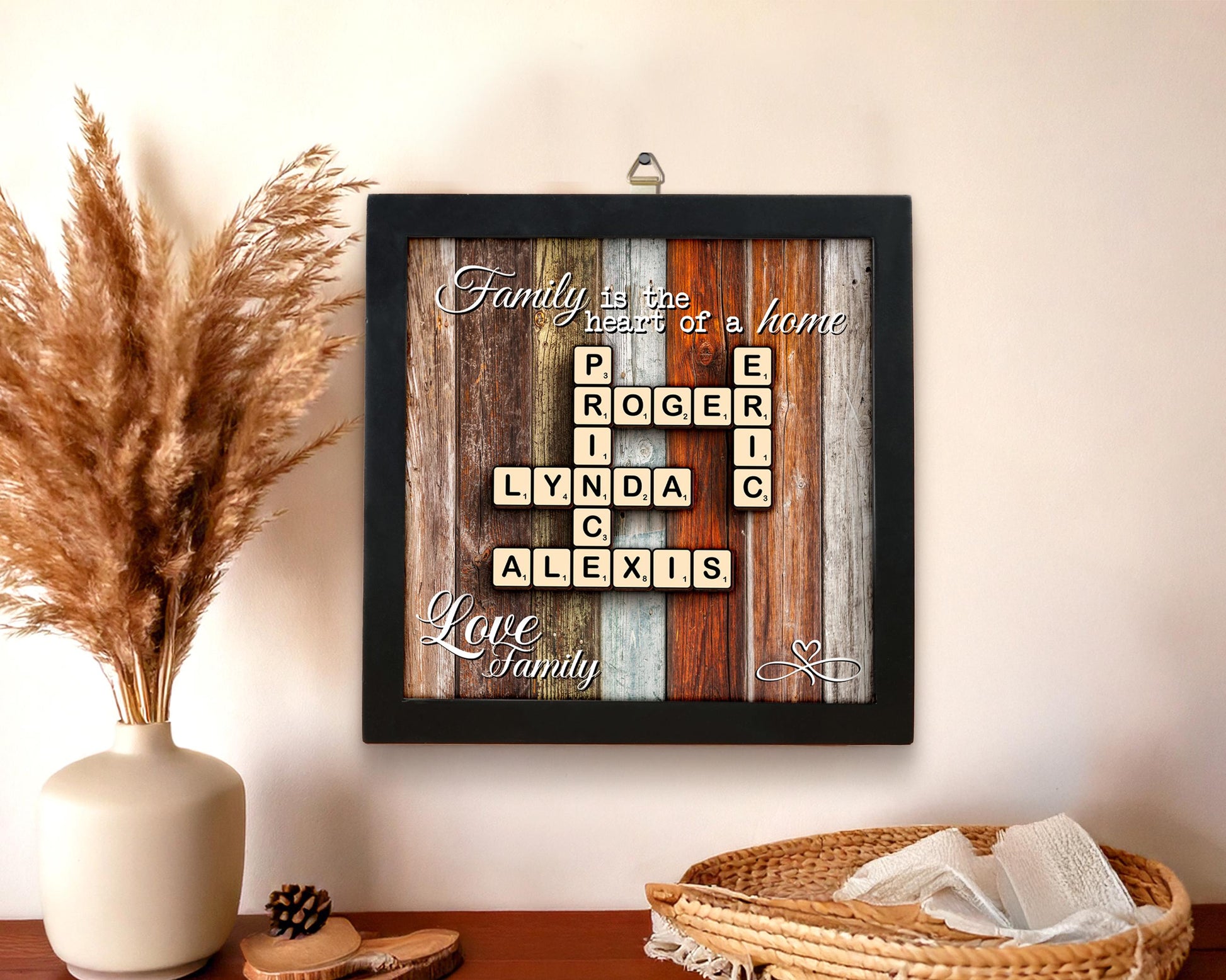 Family Gift,Custom Scrabble Family Name Frame,Crossword Scrabble Puzzle Sign,Grandparents Gift,Letter Tile Art,Grandma Gift,Rustic Decor