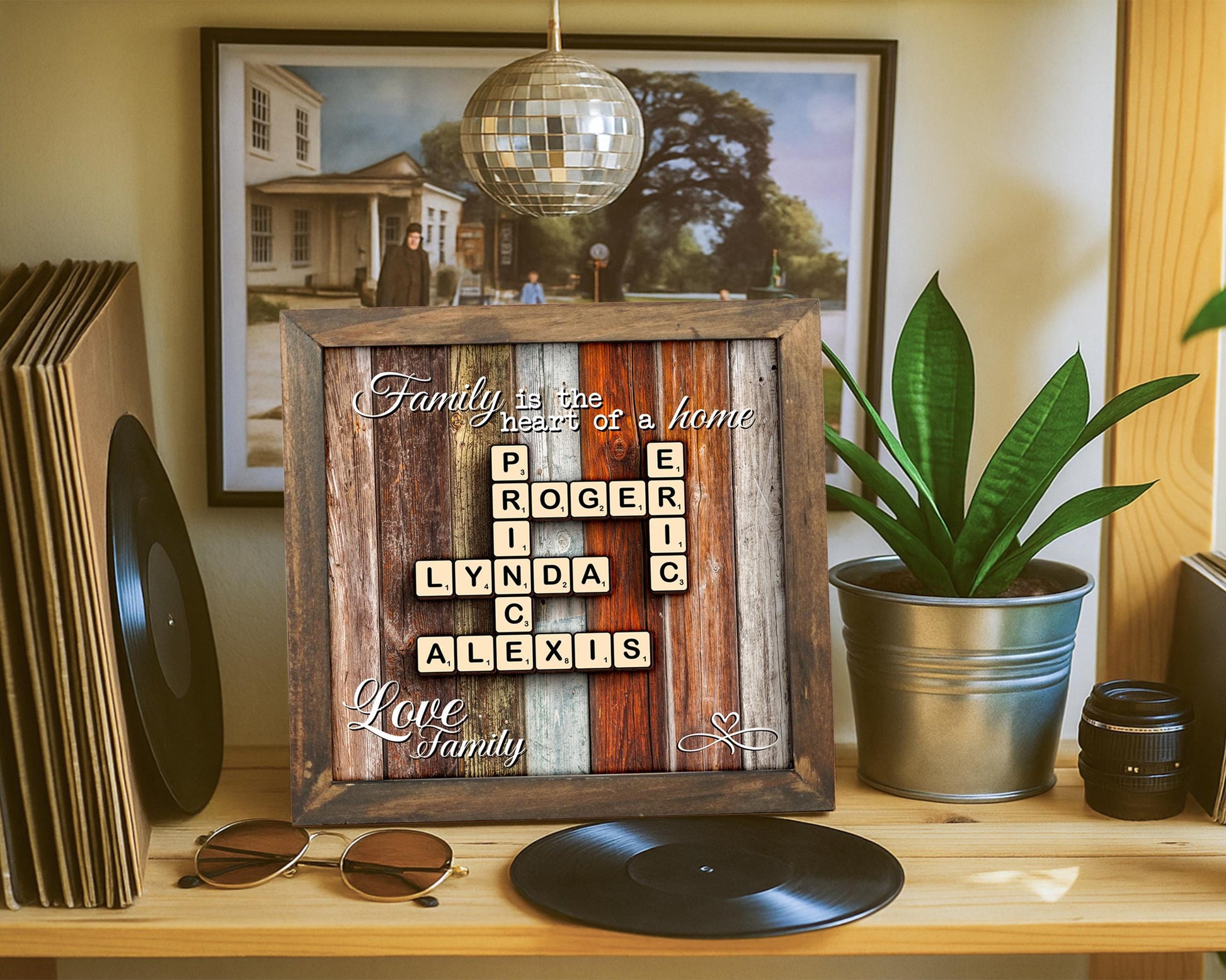 Family Gift,Custom Scrabble Family Name Frame,Crossword Scrabble Puzzle Sign,Grandparents Gift,Letter Tile Art,Grandma Gift,Rustic Decor