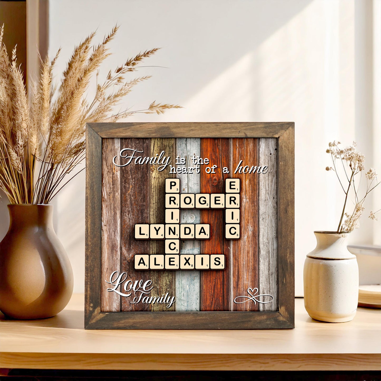 Family Gift,Custom Scrabble Family Name Frame,Crossword Scrabble Puzzle Sign,Grandparents Gift,Letter Tile Art,Grandma Gift,Rustic Decor