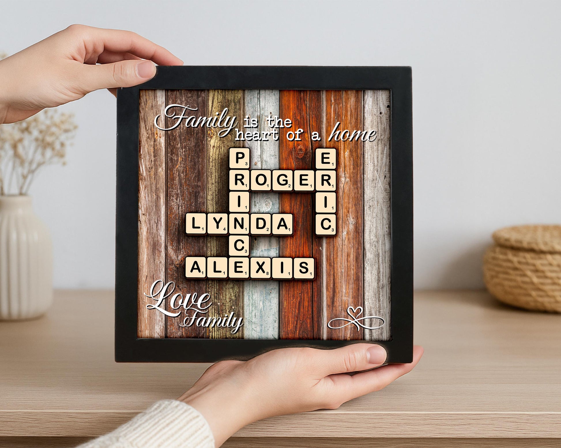 Family Gift,Custom Scrabble Family Name Frame,Crossword Scrabble Puzzle Sign,Grandparents Gift,Letter Tile Art,Grandma Gift,Rustic Decor
