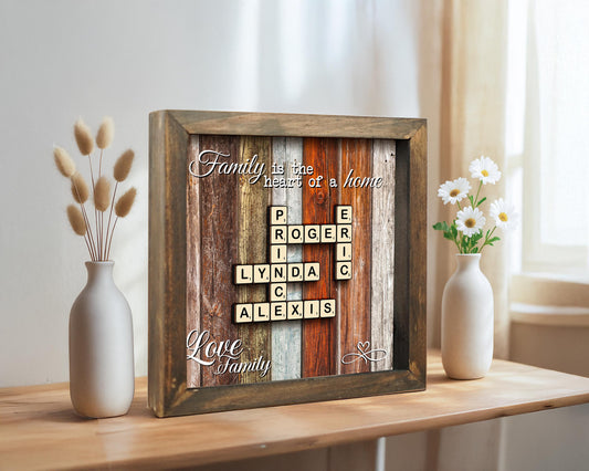 Family Gift,Custom Scrabble Family Name Frame,Crossword Scrabble Puzzle Sign,Grandparents Gift,Letter Tile Art,Grandma Gift,Rustic Decor