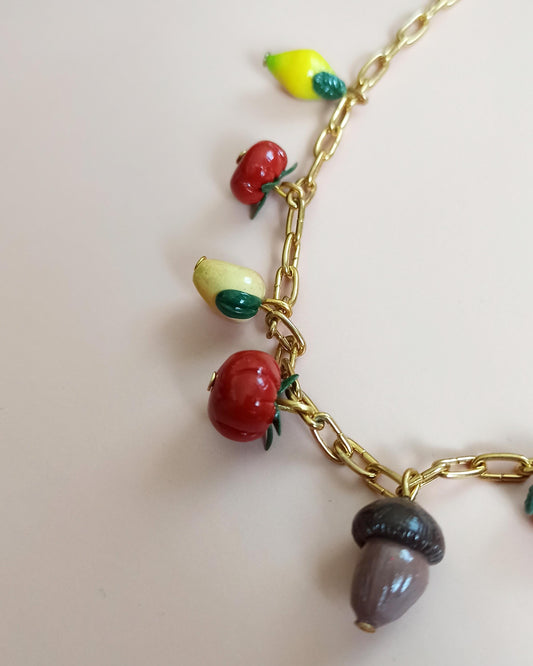 Fall charm tomatoes necklace: handmade fruit jewellery, small fruits.