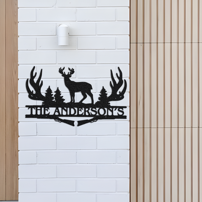 Deer with Antlers Metal Sign, Custom Name Sign Deer Wall Art, Animal Metal Sign Deer Antlers Decor, Farmhouse Wall Art Housewarming Gift