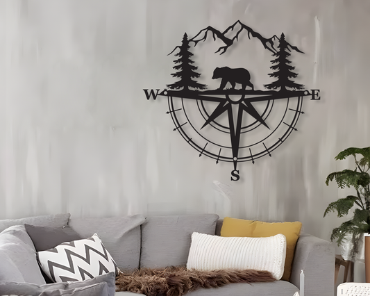 Bear Compass Sign, Bear Metal Sign, Metal Bear Sign, Bear Sign, Metal Family Sign, Housewarming Sign, Home Decor, Backyard Sign