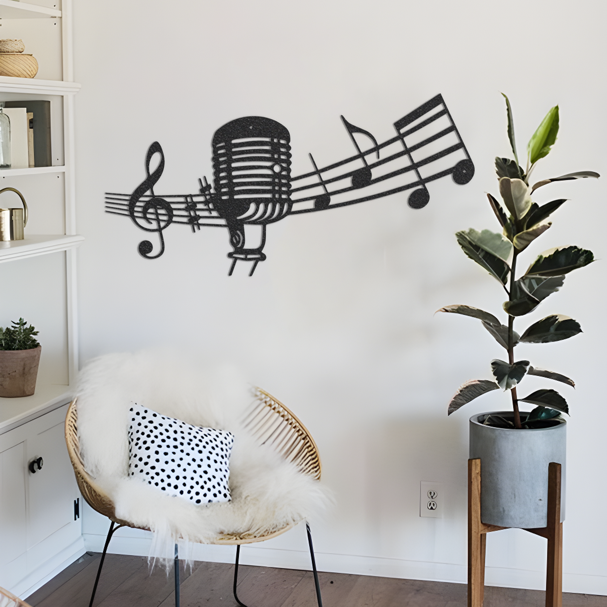 Old Mic With Notes Metal Wall Art, Laser Cut Music Metal Wall Art, Music Room Decor, Metal Sign, Above Bed Wall Art, Music Lover Gift