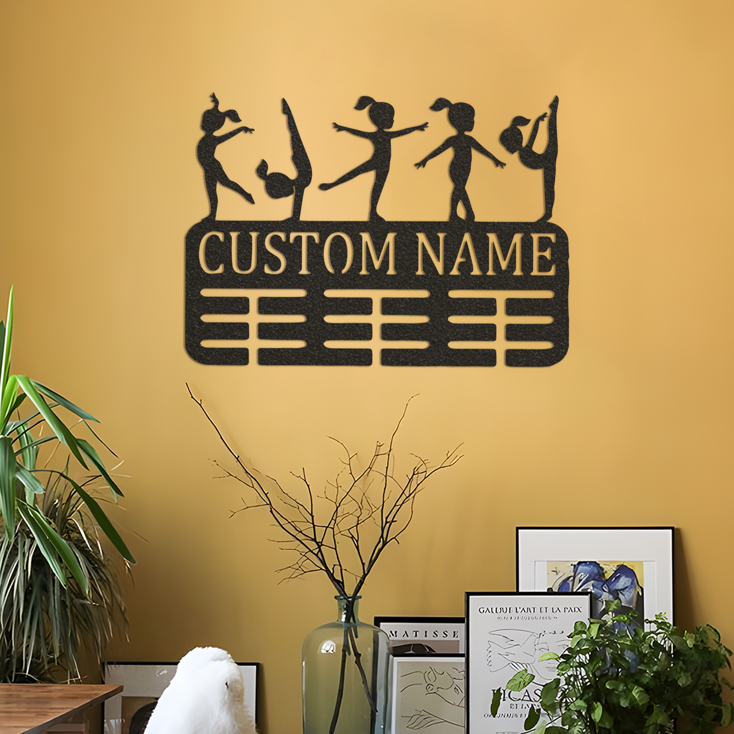 Gymnastics Medal Holder,Custom Girls Gymnast Name Medal Hanger,8 Rungs for Medals & Ribbons,Gymnast Medal Display Awards Sign For Girls