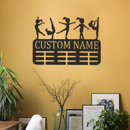 Gymnastics Medal Holder,Custom Girls Gymnast Name Medal Hanger,8 Rungs for Medals & Ribbons,Gymnast Medal Display Awards Sign For Girls