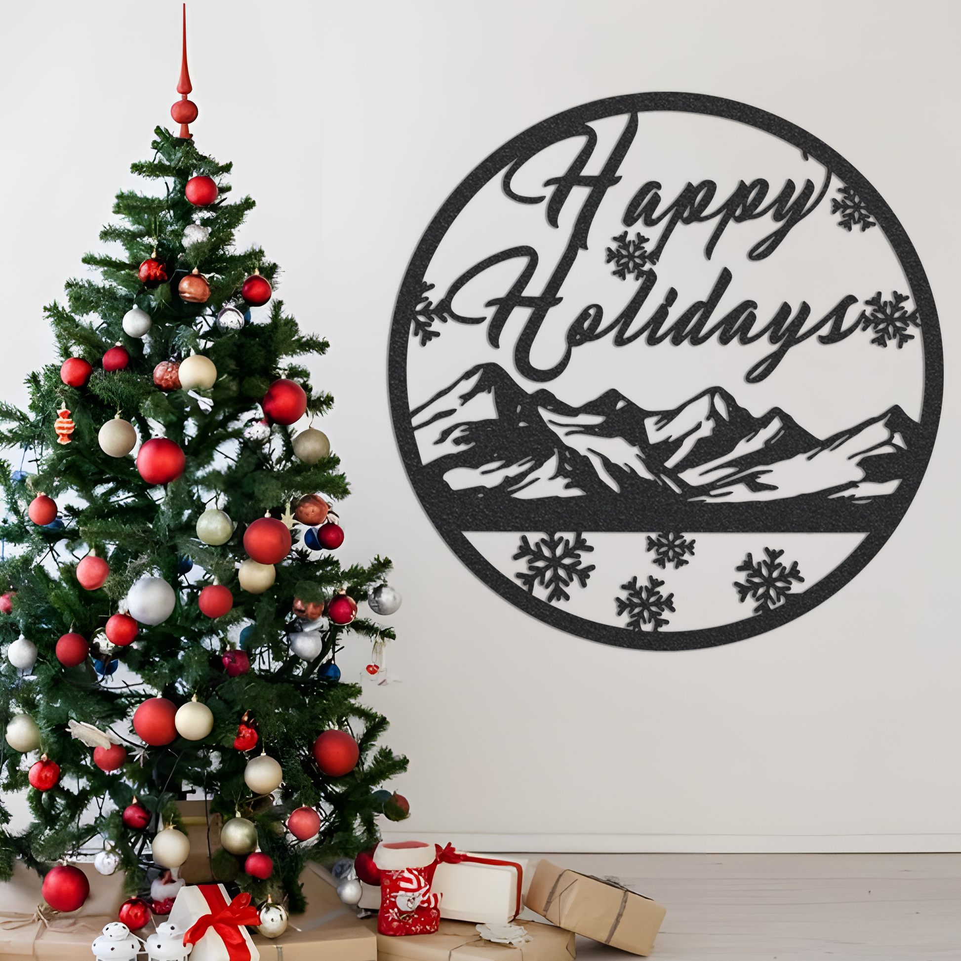 Happy holiday Sign,Snowflake sign,Mountain Sign,House Decor,Front door Decor,Indoor Decor,Family sign Name,Housewarming gift,Welcome Sign
