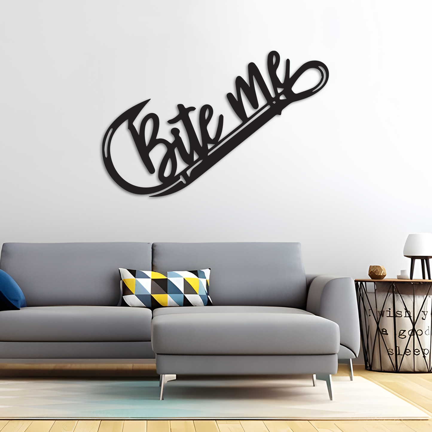 Bite Me Metal Sign, Fishing Hook Metal Wall Art, Outdoor Metal Sign Fishing Decoratios, Fishing Signs Metal Wall Decor