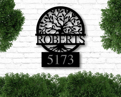 Custom Metal Address Sign, Metal House Numbers, Metal Address Plaque, Front Porch Sign, Address Number Sign, Tree of Life Address Sign
