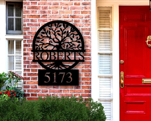 Custom Metal Address Sign, Metal House Numbers, Metal Address Plaque, Front Porch Sign, Address Number Sign, Tree of Life Address Sign