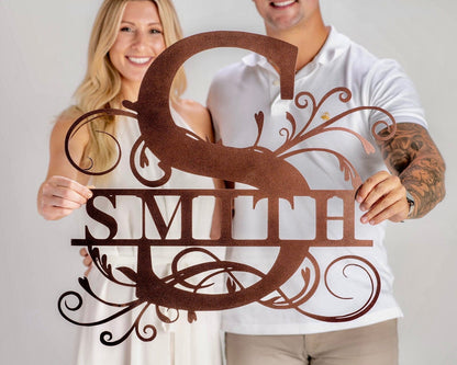 Personalized Family Name Metal Sign, Housewarming Gift, Metal Monogram Sign, Door Hanger, Last Name Sign, Metal Wall Art, Wedding Gift