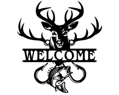 Welcome Metal Wall Art, Split Deer And Fish Metal Wall Sign, Outdoor Home Decor Sign, Welcome Porch Sign, Farmhouse Wall Decor