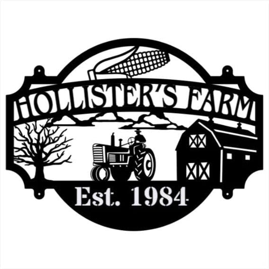 The Farm Metal Sign Wall Art, Hollister's Farm Metal Name Sign, Laser Cut Metal Sign Farm Decor, Outdoor Farm Sign, Geometric Wall Art