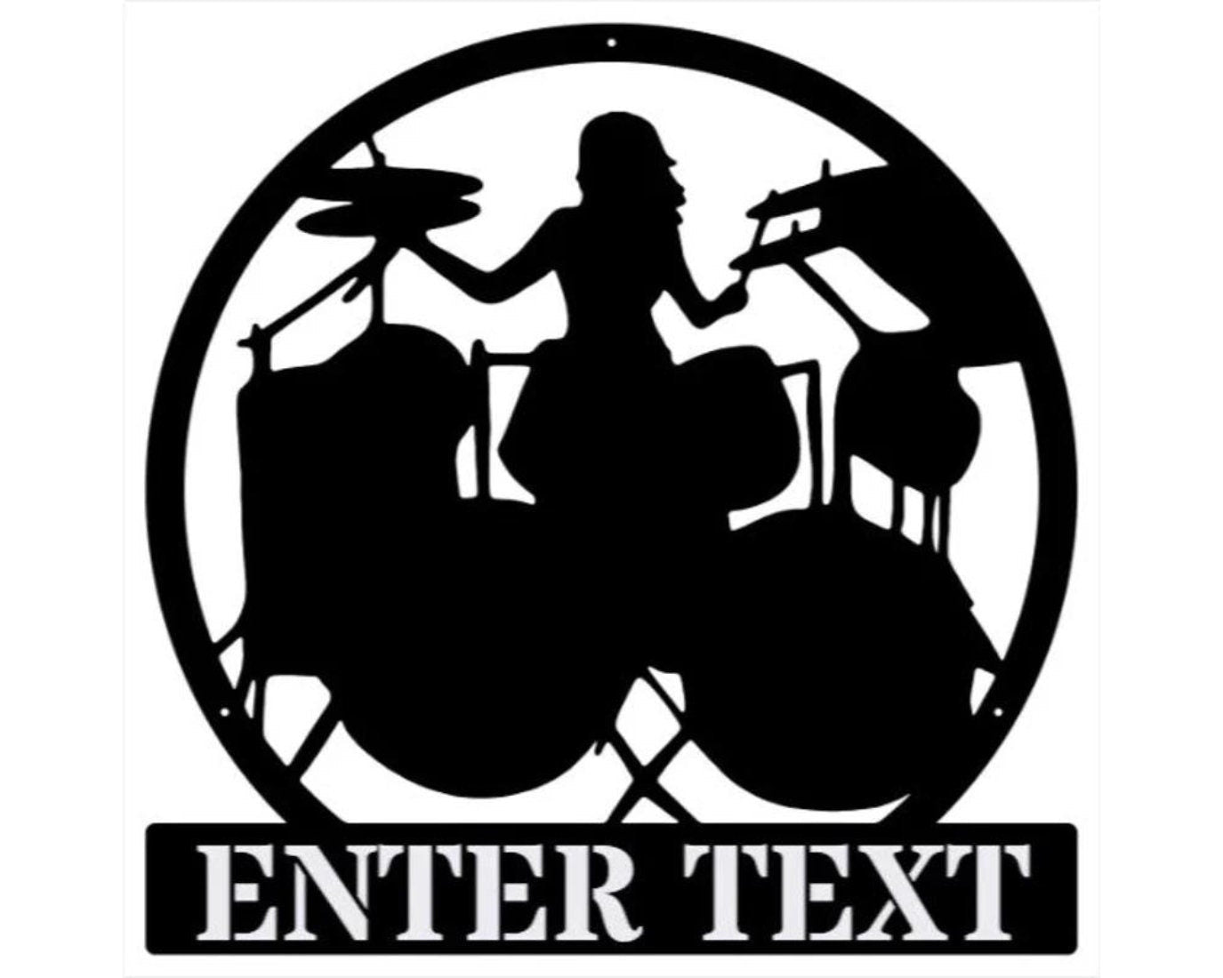 Personalized Drummer Female Metal Wall Art, Custom Music Studio Sign, Metal Name Sign Music Room Decor, Laser Cut Musical Wall Art