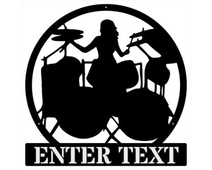 Personalized Drummer Female Metal Wall Art, Custom Music Studio Sign, Metal Name Sign Music Room Decor, Laser Cut Musical Wall Art