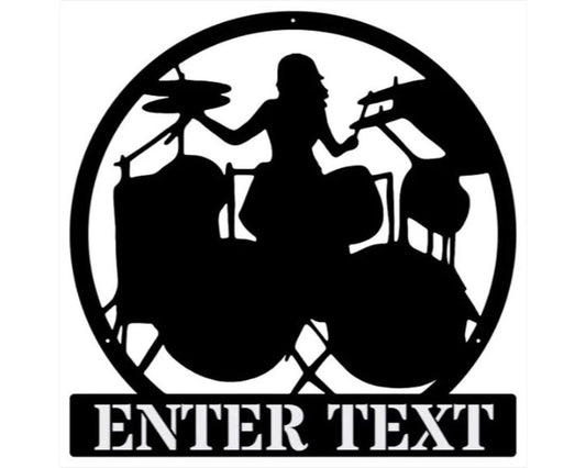 Personalized Drummer Female Metal Wall Art, Custom Music Studio Sign, Metal Name Sign Music Room Decor, Laser Cut Musical Wall Art