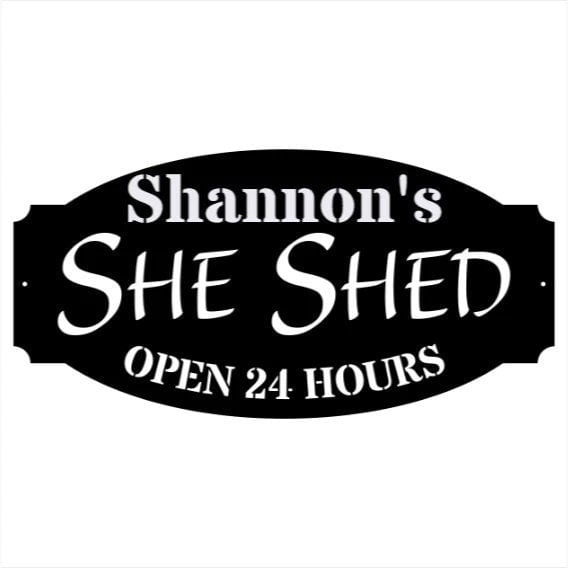 Shannon's She Shed Metal Name Sign, Laser Cut Metal Shop Sign, Outdoor Metal Sign Art, Geometric Metal Wall Art, Metal Wall Hanging