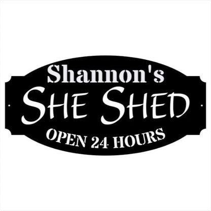 Shannon's She Shed Metal Name Sign, Laser Cut Metal Shop Sign, Outdoor Metal Sign Art, Geometric Metal Wall Art, Metal Wall Hanging