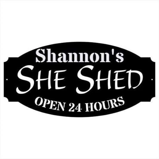 Shannon's She Shed Metal Name Sign, Laser Cut Metal Shop Sign, Outdoor Metal Sign Art, Geometric Metal Wall Art, Metal Wall Hanging