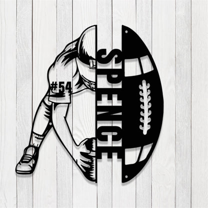 Custom Football Player Metal Sign,Football Player Metal Wall Art Decor With Led Light,Personalized Football Player Name and Number Sign