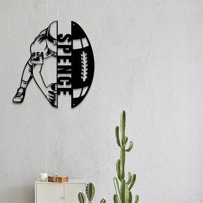 Custom Football Player Metal Sign,Football Player Metal Wall Art Decor With Led Light,Personalized Football Player Name and Number Sign