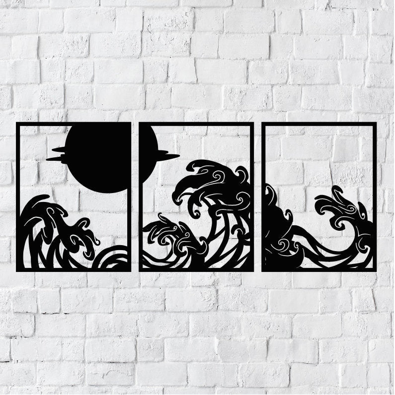 Three Piece Metal Wall Art Waves / Metal Wall Art / 3 Piece Metal Wall Art / Metal Home Decor / Wave Wall Art Decor