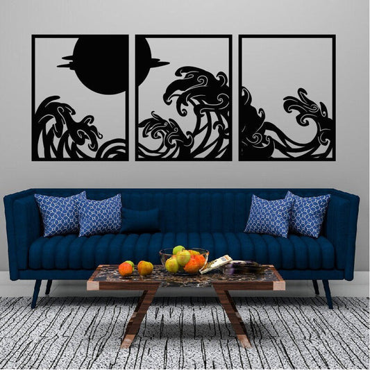 Three Piece Metal Wall Art Waves / Metal Wall Art / 3 Piece Metal Wall Art / Metal Home Decor / Wave Wall Art Decor