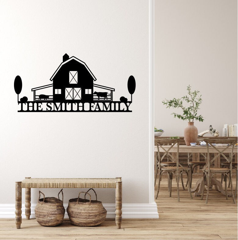 Personalized Metal Farmhouse Monogram Sign | Custom Family Name Sign | Steel Farm House Decor | Home Barn Metal Wall Art Sign