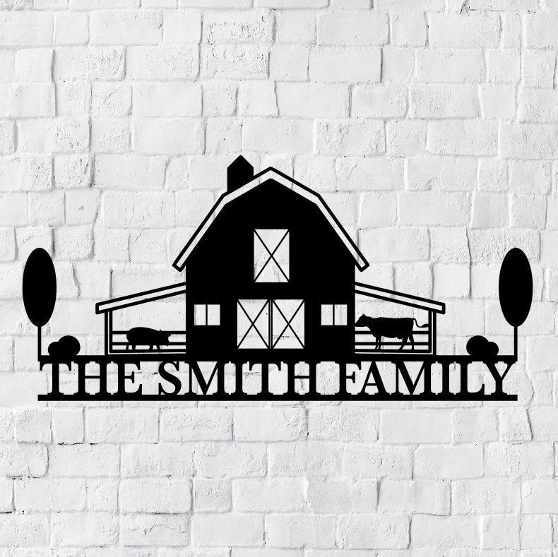 Personalized Metal Farmhouse Monogram Sign | Custom Family Name Sign | Steel Farm House Decor | Home Barn Metal Wall Art Sign