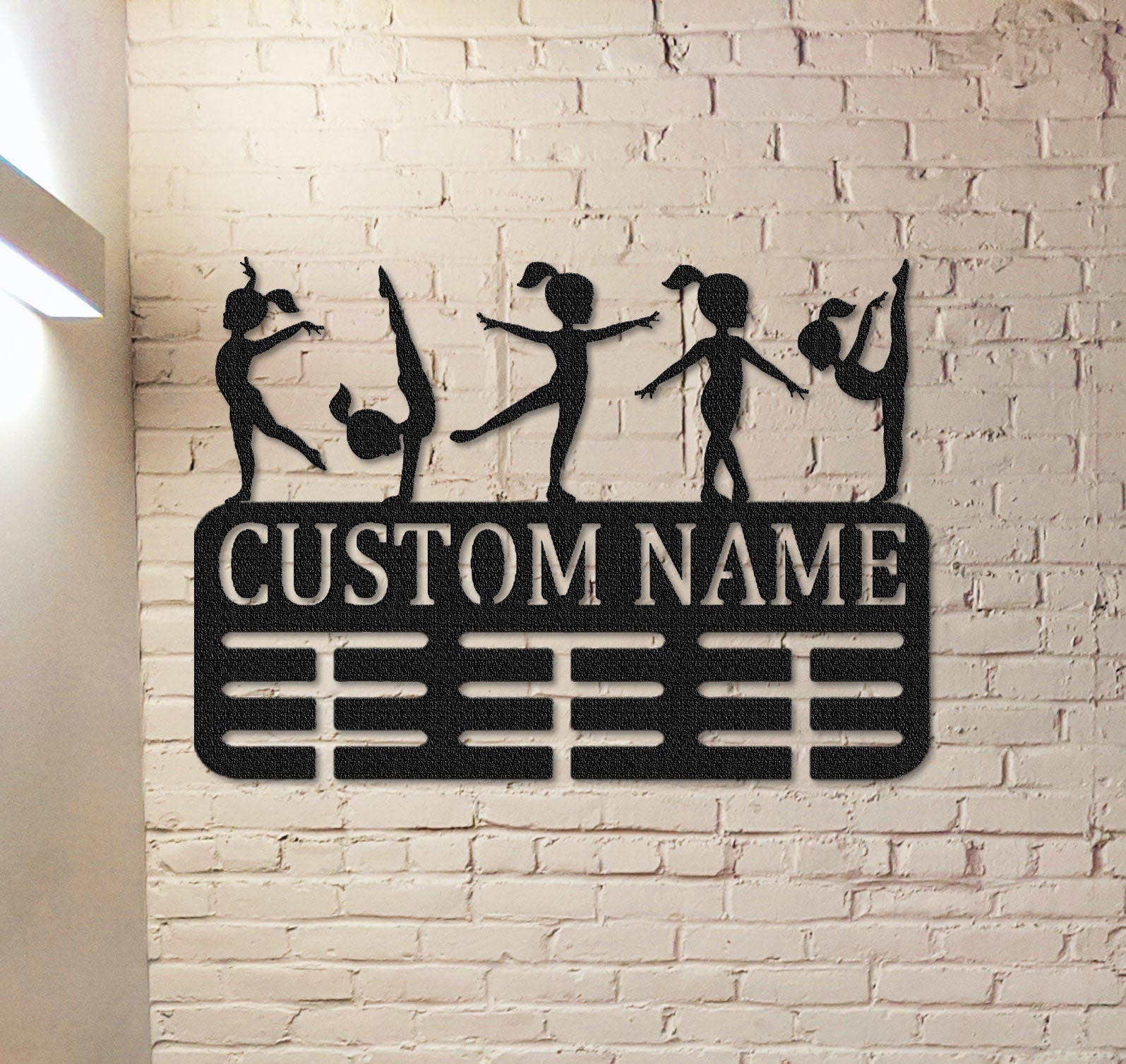Gymnastics Medal Holder,Custom Girls Gymnast Name Medal Hanger,8 Rungs for Medals & Ribbons,Gymnast Medal Display Awards Sign For Girls
