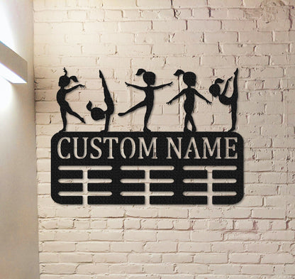 Gymnastics Medal Holder,Custom Girls Gymnast Name Medal Hanger,8 Rungs for Medals & Ribbons,Gymnast Medal Display Awards Sign For Girls