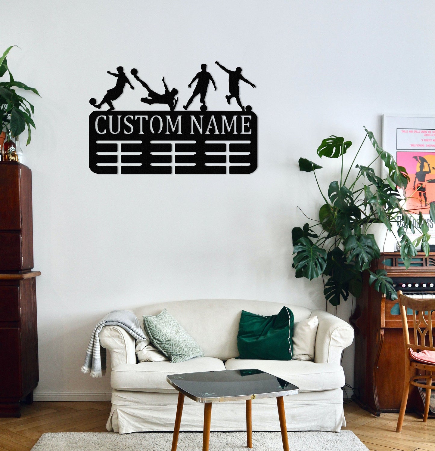 Custom Soccer Medal Holder, Personalized Soccer Name Medal Hanger,Soccer Medal Hanger Display,2 Rungs for Medals,Soccer Awards Display
